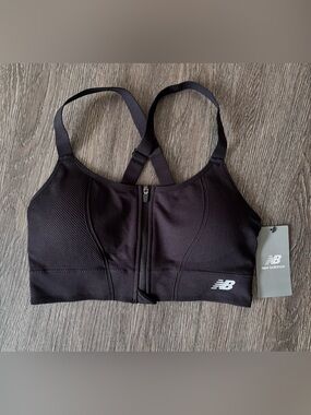 New Balance Black Front-Zip Workout Bra